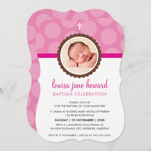 FOTO BAPTISM INVITE niedliche Polster Punktmuster  Einladung (Vorne/Hinten)