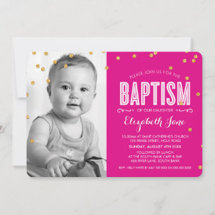 FOTO BAPTISM niedlicher Glitzer Konfetta Rosa Einladung