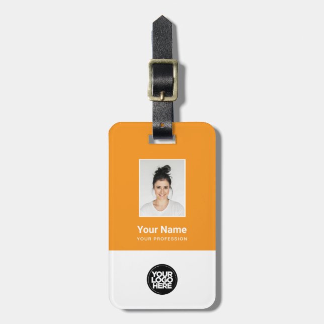 Foto, Barcode, Logo, Name des Firmenmitarbeiters Gepäckanhänger (Vorderseite vertikal)