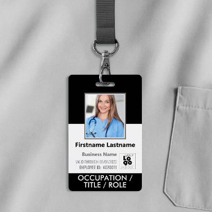 Foto-, Barcode-, Mitarbeitername und Logo schwarze Ausweis
