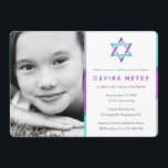 Foto Bat Mitzvah Einladungen | LILA   AQUAMARIN<br><div class="desc">Einzigartige,  moderne Foto Bat Mitzvah Einladungen. Personalisieren Sie online mit dem Foto Ihrer Tochter und den Mitzvah-Daten. Star des David Designs mit modernen lila,  aquamarinen und silbernen Akzenten.</div>