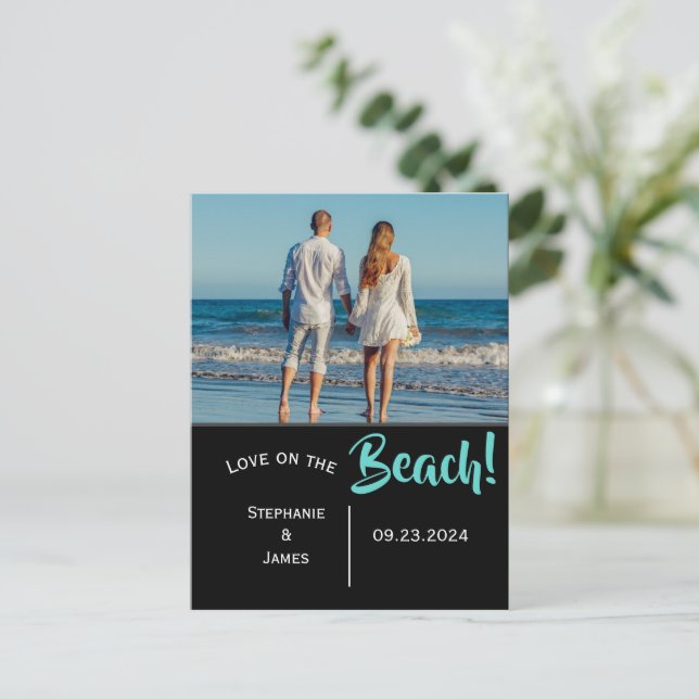 Foto Beach Wedding Save the Date Ankündigungspostkarte (Stehend Vorderseite)