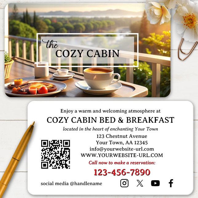 Foto Bed and Breakfast Visitenkarte (Bed and breakfast business card featuring your custom photo with an elegant transparent overlay)