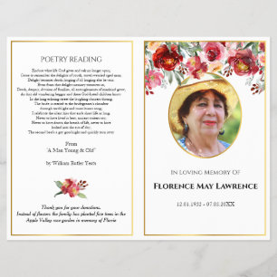 Foto Beerdigung Programm, Rot-Rosa-Rosengarland Flyer