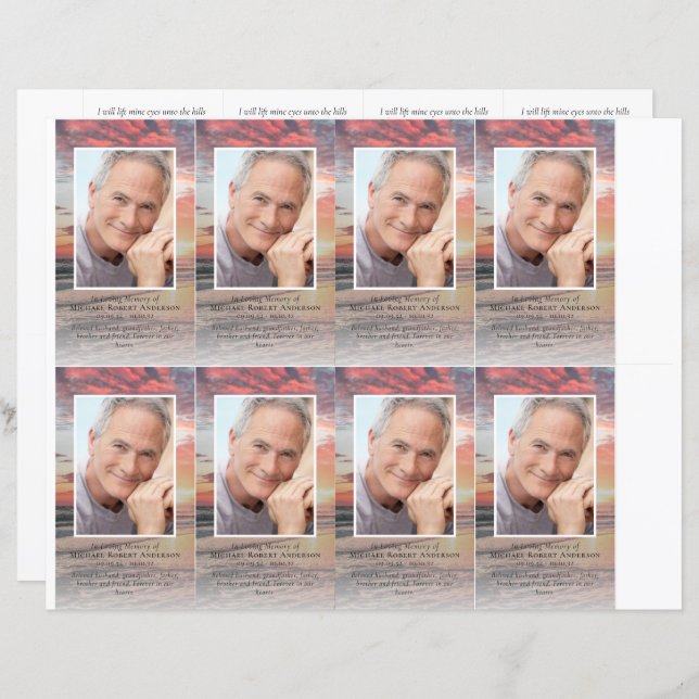 Foto Beerdigungskarte 4,25x2,5-Zoll-VORLAGE (Vorne/Hinten)