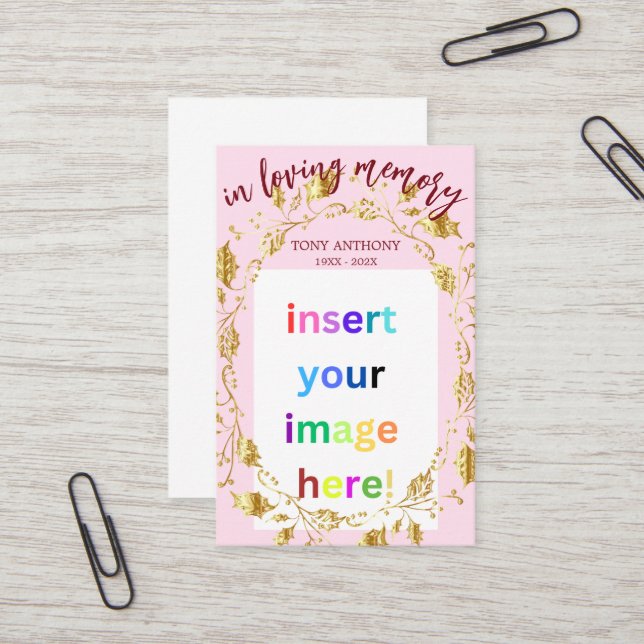 Foto-Beerdigungskarte für das individuell anpassba Visitenkarte (Vorderseite/Rückseite Beispiel)