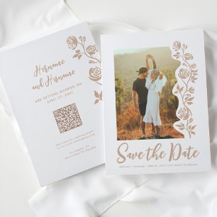 Foto Beige Sand Handgezeichnete Rose QR-Code Websi Save The Date