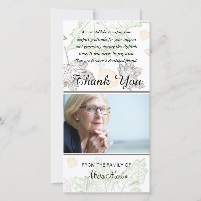 Foto-Beileids-Denkmal danken Ihnen Herbst-Blätter Dankeskarte (Vorderseite)