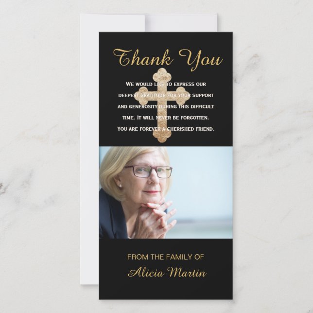 Foto-Beileids-Denkmal danken Ihnen religiöses Dankeskarte (Vorderseite)