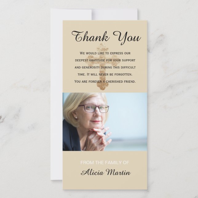 Foto-Beileids-Denkmal danken Ihnen religiöses Dankeskarte (Vorderseite)