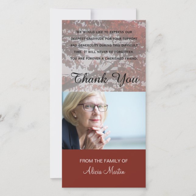 Foto-Beileids-Denkmal danken Ihnen roter Dankeskarte (Vorderseite)