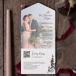 Foto Bergwald moderne QR Code UAWG Hochzeit All In One Einladung<br><div class="desc">Diese elegante und zeitgenössische Hochzeitseinladung besticht durch eine moderne, handgezeichnet Skizze einer herrlichen Bergwaldlandschaft und ist mit einem Ihrer Lieblingsfotos in der Verlobung anpassbar. Passen Sie diese Karte mit Ihrem QR-Code einfach an, um Ihre Gäste auf Ihre Hochzeitswebsite zur UAWG online zu leiten. Diese Einladung ist Teil der Sammlung "Hochzeit...</div>