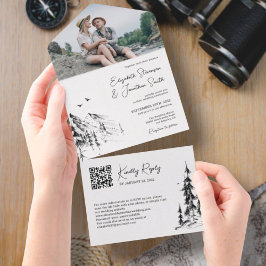 Foto Bergwald moderne QR Code UAWG Hochzeit All In One Einladung