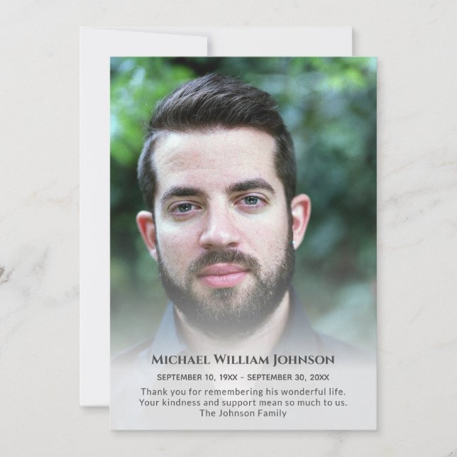 Foto-Bestattungsfeierlichkeiten Beileid für die Be Dankeskarte (Vorderseite)