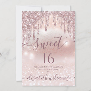 Foto bezaubernde Rose Goldglatter Tropfen ombre Einladung