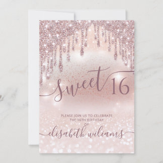 Foto bezaubernde Rose Goldglatter Tropfen ombre Einladung