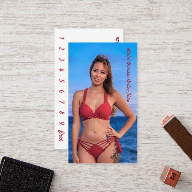 Foto Bikini Coffee Drive-Thru Loyalty Card Treuekarte (Vorderseite/Rückseite Beispiel)