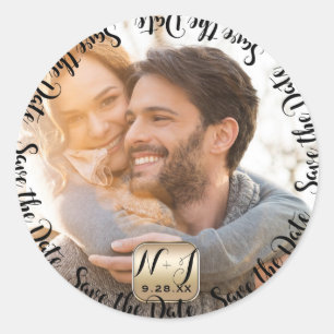 Foto Bild Gold Moderne Hochzeit Save the Date Runder Aufkleber