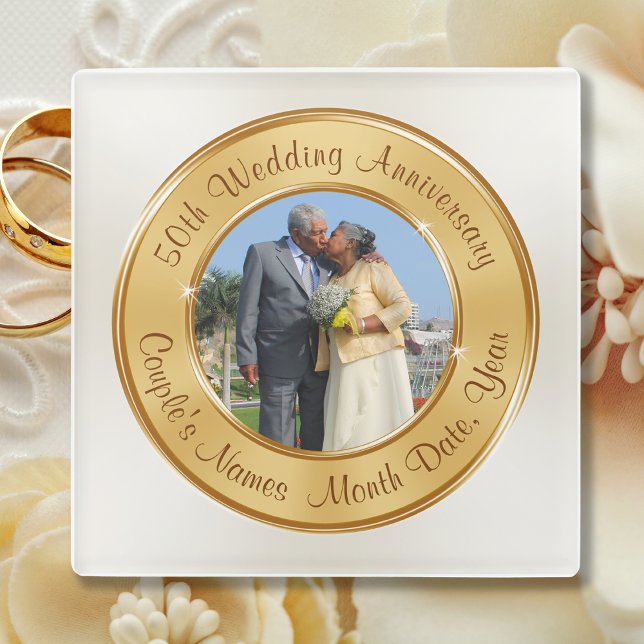 Foto billig 50 Jahre Geschenke, kaufen 1 oder Set Glasuntersetzer (Inexpensive 50th Anniversary Gifts. Anniversary Coasters. Golden Anniversary Gift Ideas. 50 years.)