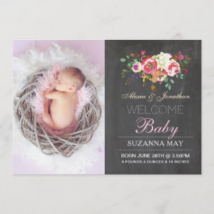 Foto Birth Announction Baby Girl Stats Cards Ankündigung
