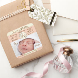 Foto Birth Stats Custom Baby Birth Ankündigung Quadratischer Aufkleber