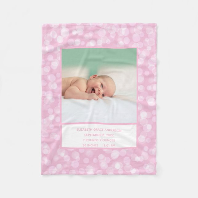 Foto Birth Stats Pink White Gift for Baby Girl Fleecedecke (Vorderseite)
