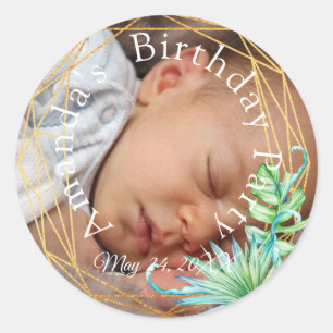 Foto Birthday Baby Dusche Tropical Gold Runder Aufkleber