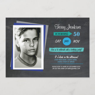 Foto Birthday Blue Chalk Aquamarin Einladung