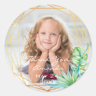 Foto Birthday Frame Tropical Gold Bridal Danke Runder Aufkleber