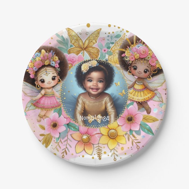 Foto Birthday Little Black Fairy African Pink Pappteller (Vorderseite)