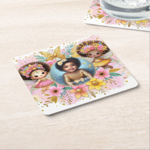 Foto Birthday Little Black Fairy African Pink Rechteckiger Pappuntersetzer