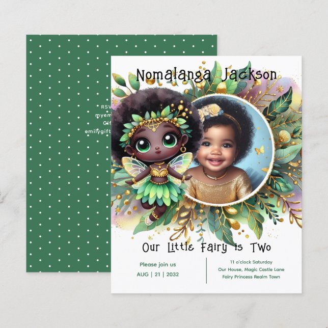 Foto Birthday Little Black Fairy Green Gold (Vorne/Hinten)