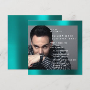 Foto Birthday Party Grau Aquamarin grüne VIP Metal Einladung