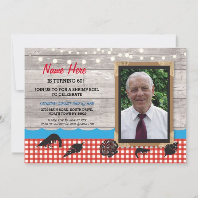 Foto Birthday Party Shrimp Boil Fisch Fisch Fisch Einladung (Vorderseite)