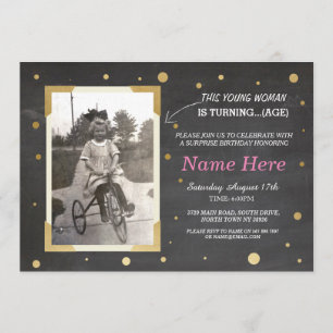 Foto Birthday Vintag Chalk Einladung Frauen 50. 60