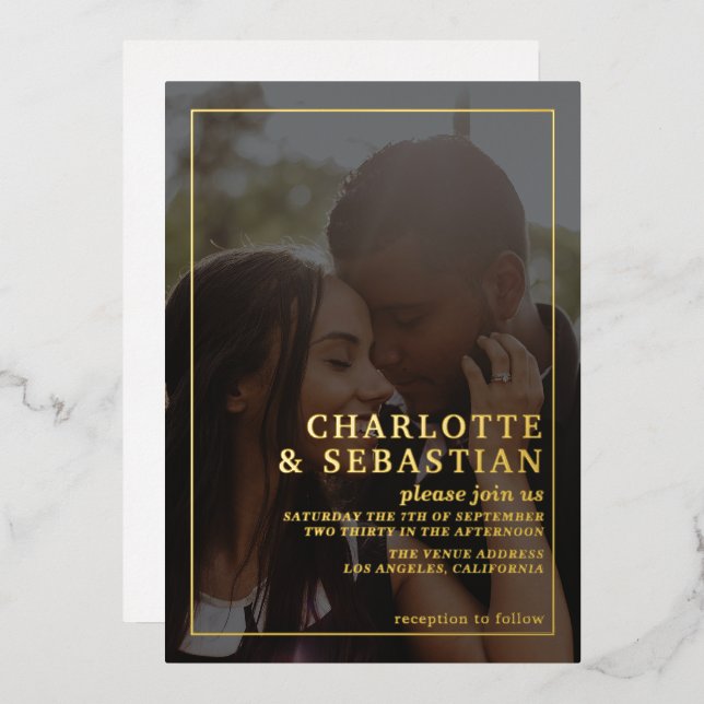 Foto Bitte treten Sie uns bei Hochzeit Personalisi Folieneinladung (Vorderseite/Rückseite)