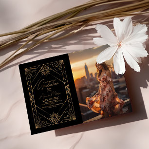 Foto Black and Gold Art Deco Abschluss Einladung