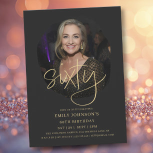 Foto Black and Gold Script 60. Geburtstag Einladung