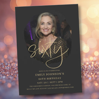 Foto Black and Gold Script 60. Geburtstag Einladung