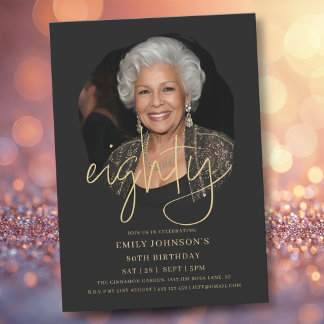 Foto Black and Gold Script 80. Geburtstag Einladung