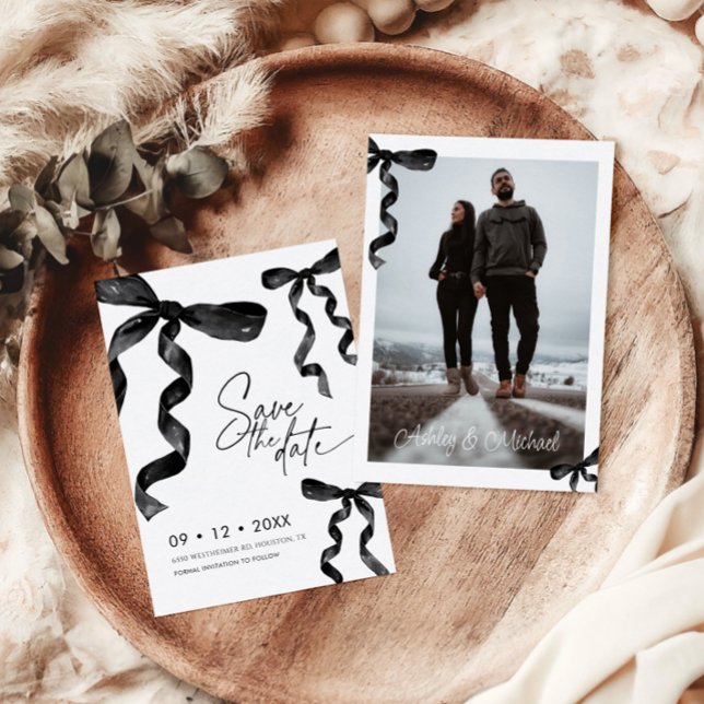 Foto Black Bow Save the Date Einladung (Von Creator hochgeladen)
