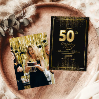Foto Black Gold Typografie 50. Geburtstag Einladung