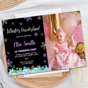 Foto Black Green Floral Winter ONEderland Einladung