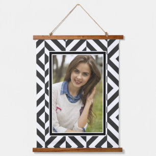 Foto Black & White Diamond Muster Wandteppich Mit Holzrahmen