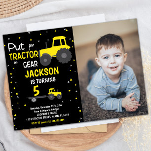 Foto Black Yellow Traktor Geburtstagseinladungen Einladung