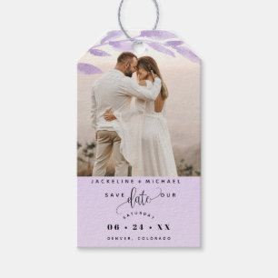Foto, blasses Lila Blätter Hochzeitssache Datum sp Geschenkanhänger
