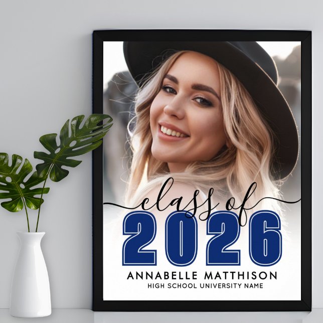 Foto Blau Abschlussfeier Schild (Photo Blue Graduation Party Sign)