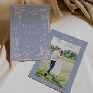 Foto Blau Creme Gezeichnet Blumen Garten Save The Date