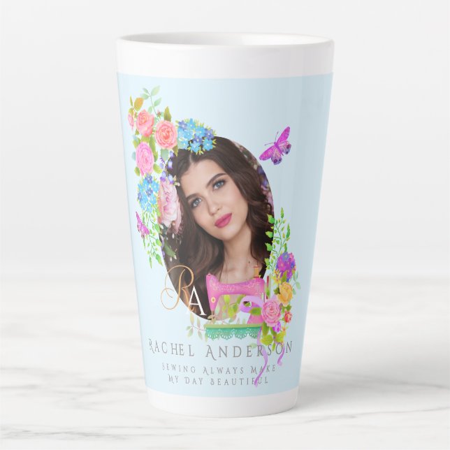Foto Blau des Nassblattmonogramms Milchtasse (Vorderseite)
