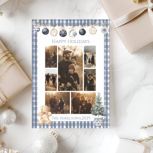 Foto Blau Gingham-Schmuck Familienweihnachten Feiertagskarte